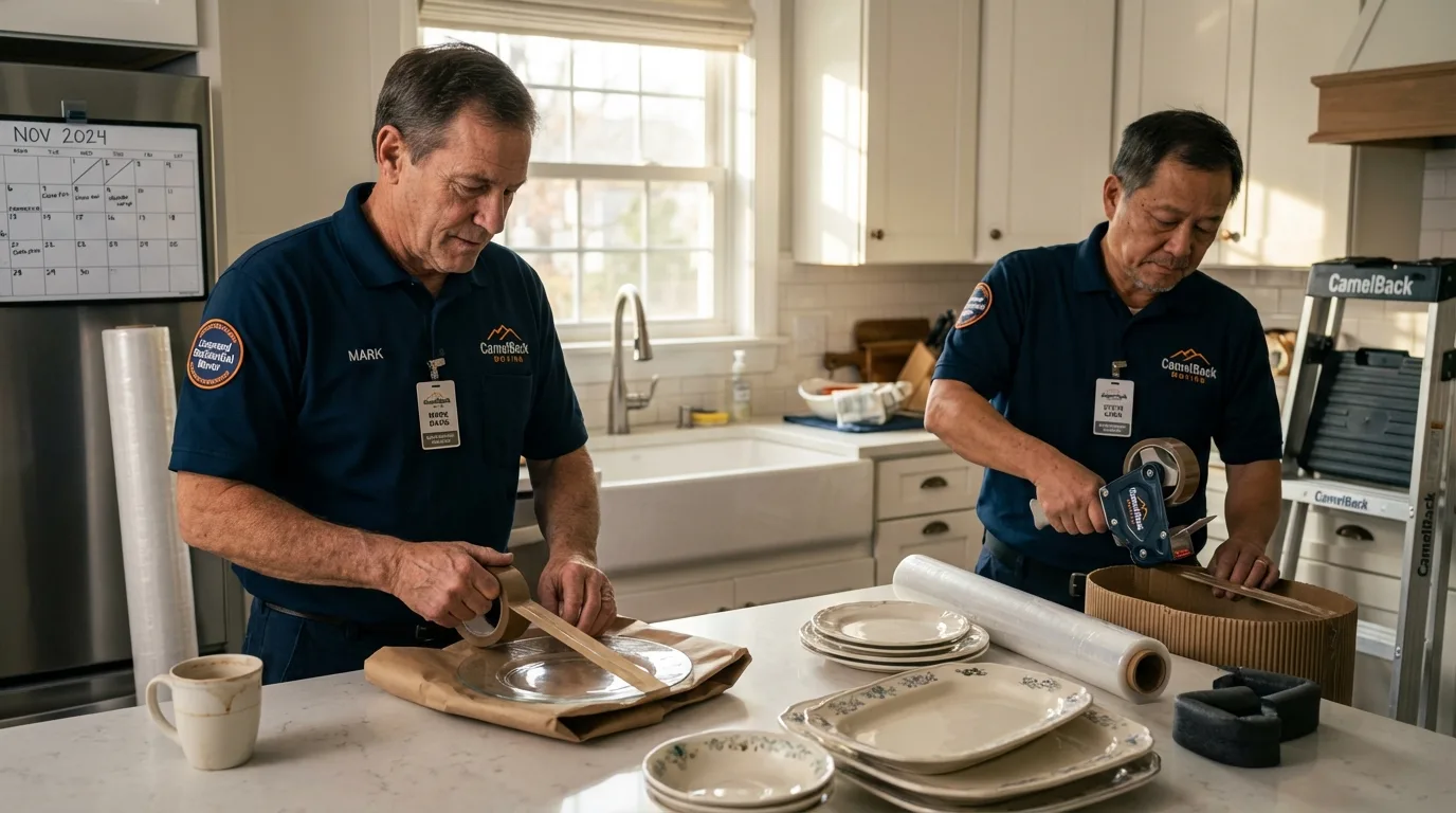 Professional crew packing kitchen dishware in Middletown, MD